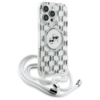 Karl Lagerfeld IML per petį monograminis Karl ir Choupette galvos MagSafe dėklas iPhone 16 Pro - skaidrus