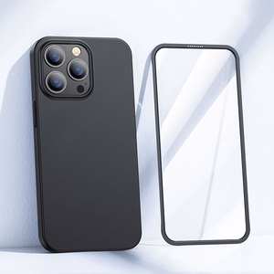 Joyroom 360 pilnas dėklas su priekiniu ir galiniu dangteliu iPhone 13 Pro Max + grūdinto stiklo apsauginis stiklas juodas (JR-BP928 black)