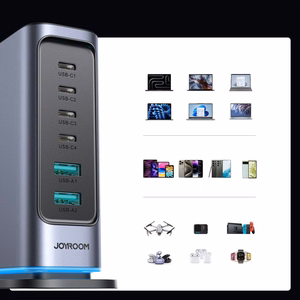 "Joyroom" JR-TCM02 GaN 65W įkroviklis įkrovimo stotelė 4xUSB-C 2xUSB-A JK kištukas - pilka