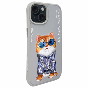 Nimmy Glasses Cool Cat iPhone 15 dėklas - pilkas