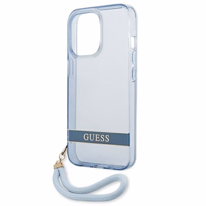 Guess GUHCP13LHTSGSB iPhone 13 Pro / 13 6.1 dėklas telefonui, mėlynas, kietas, pusiau permatomas su dirželiu