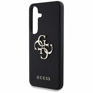 Guess Grained Big 4G Logo Small Classic Logo dėklas telefonui Samsung Galaxy S25 juodas