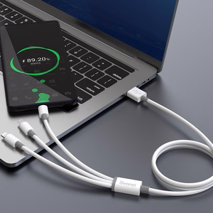 Dudao L8s-3in1 USB-A–USB-C / Micro-USB / Lightning kabelis, 100 W, 1,2 m, baltas