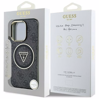 Guess IML Metal Glitter 4G Circle Triangle Magnetinis dėklas telefonui iPhone 16 Pro - juodas