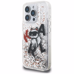 Karl Lagerfeld Liquid Glitter Choupette Logo deklas iPhone 16 Pro - skaidrus