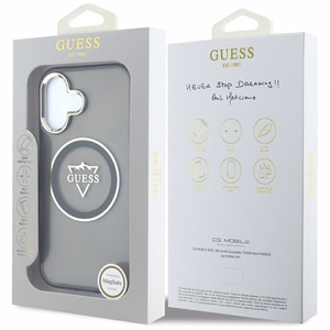 Guess IML Metal Mountain Logo Magnetinis dėklas iPhone 16 - juodas
