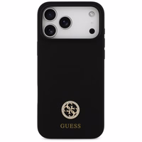Guess Silikoninis Logo Strass 4G MagSafe Dėklas for iPhone 17 Pro Max - juodas