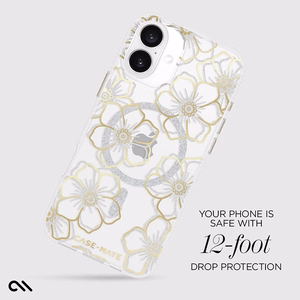 Case-Mate Floral Gems MagSafe dėklas, skirtas iPhone 16 Plus, aukso spalvos