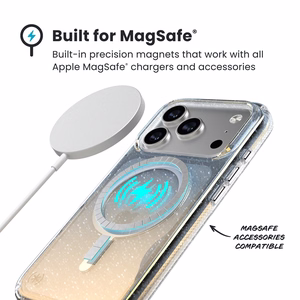 Speck Presidio Lux MagSafe dėklas, skirtas iPhone 17 Pro, „Hyper Mirror Glitter / Silver Metallic“ spalvos
