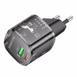 Borofone Įkroviklis BN17 Sunlight - USB + Type C - QC 3.0 PD 20W 3A juodas