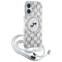 Karl Lagerfeld IML per petį monograminis Karl ir Choupette galvos MagSafe iPhone 16 dėklas - skaidrus