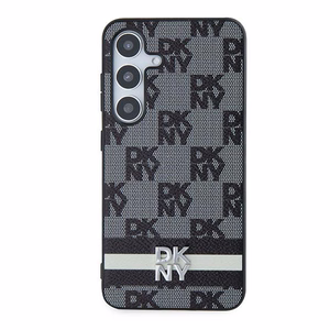 DKNY Leather Checkered Mono Pattern & Printed Stripes Чехол для Samsung Galaxy S24 - чёрный