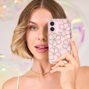 Case-Mate Floral Gems MagSafe dėklas, skirtas iPhone 16 Plus, aukso spalvos