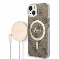 Rinkinys Guess GUBPP14SH4EACSW dėklas + įkroviklis iPhone 14 6.1" rudas/kietas dėklas 4G Spausdinimas Magnetinis