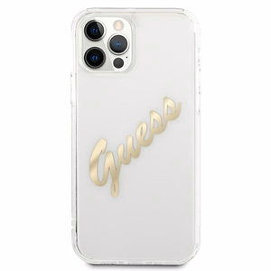 Guess GUHCP12MKTRSVGO iPhone 12/12 Pro 6.1" Skaidrus kietas dėklas Vintage Script Auksinis