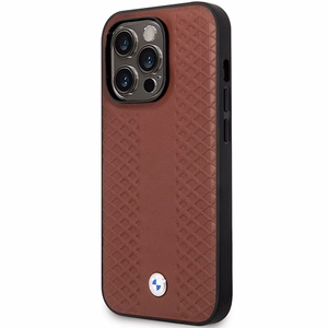 Dėklas telefonui BMW BMHCP14X22RFGR iPhone 14 Pro Max 6.7" bordo/bordo odos deimantų raštas