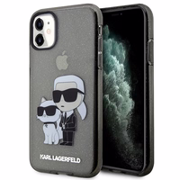 Karl Lagerfeld KLHCN61HNKCTGK iPhone 11 / Xr 6.1" juodas/juodas kietas dėklas Blizgučiai Karl&Choupette