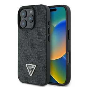 Guess Odinis 4G Trikampio Strass Magnētinis dėklas telefonui iPhone 16 Pro Max - juodas