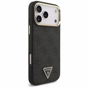 Guess 4G trikampio logotipo magnetinis dėklas telefonui iPhone 17 Pro Max - juodas ir auksinis
