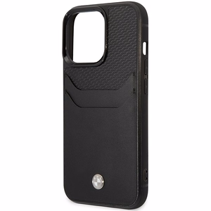 Dėklas telefonui BMW BMHCP14X22RSEPK iPhone 14 Pro Max 6.7" juodas/juodas odos kortelių lizdas