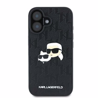 Karl Lagerfeld Monogram Karl & Choupette Head Pin Dėklas telefonui iPhone 16 Plus - juodas