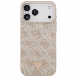 Guess Leather 4G Triangle Strass MagSafe dėklas, skirtas iPhone 17 Pro Max / 18 Pro Max – rožinis