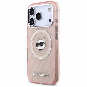 Karl Lagerfeld IML Choupette Head Logo Magnetinis dėklas telefonui MagSafe iPhone 17 Pro Max - rožinis