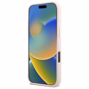 Guess Silikoninis Užrašas Metalinis Logotipas ir Rėmelis Dėklas telefonui iPhone 16 Pro Max - rožinis