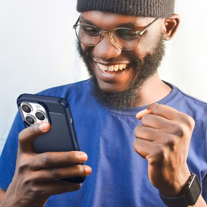 Karboninis dėklas iPhone 14 Pro Max - gelio nugaros dangtis, mėlynos spalvos