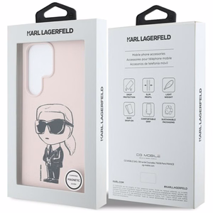 Karl Lagerfeld Silikoninis Grafiti Ikonik atspausdintas logotipas Magnetinis dėklas Samsung Galaxy S25 Ultra - rožinė