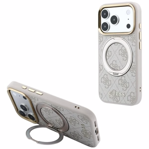 Guess Ring Stand 360 4G Classic Logo MagSafe dėklas, skirtas iPhone 17 Pro Max / 18 Pro Max, rožinis