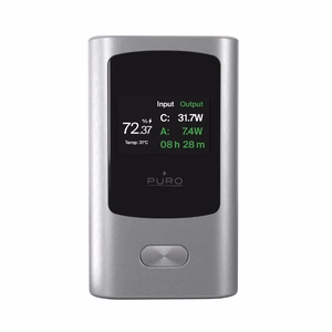 Puro 45W 10000mAh USB-A USB-C išorinė baterija su ekranu - pilka