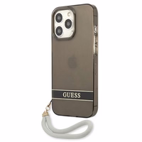 Guess GUHCP13LHTSGSK iPhone 13 Pro / 13 6.1" juodas/juodas kietas dėklas permatomas dirželis