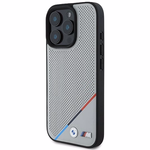 BMW M perforuota trispalvė linija Magnetinis dėklas iPhone 16 Pro - pilkas
