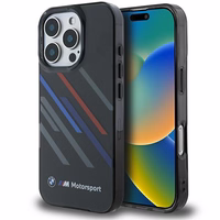 BMW Motosport IML atsitiktinės juostos iPhone 16 Pro Max dėklas - juodas