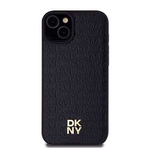 DKNY Odinis monogramos rašto metalinis logotipas Magnetinis dėklas iPhone 15 Plus / 14 Plus - juoda