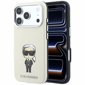 Karl Lagerfeld Smooth Ikonik Sketch MagSafe dėklas, skirtas iPhone 18 Pro / 17 Pro – smėlio spalvos