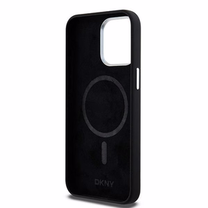 DKNY DKHMP15XSMCHLK iPhone 15 Pro Max6.7" juodas dėklas Liquid Silicone Small Metal Logo MagSafe