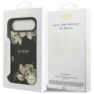 Guess Grained Flowers Classic Logo MagSafe dėklas iPhone Air - juodas (m)