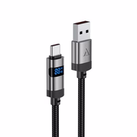 "Acefast C15-04" USB-A - USB-C kabelis su ekranu 480Mb/s 66W 1,2 m - juodas