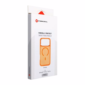Dėklas, skirtas iPhone 18 Pro / 17 Pro: Forcell F-Protect Smoke Hybrid Premium, suderinamas su MagSafe, spalva – oranžinė