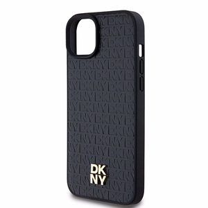 DKNY Odinis monogramos rašto metalinis logotipas Magnetinis dėklas iPhone 15 Plus / 14 Plus - juoda