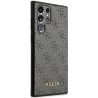 Guess GUHCS23LG4GFGR S23 Ultra S918 pilkas/pilkas kietas dėklas 4G Metalinis Auksinis Logotipas