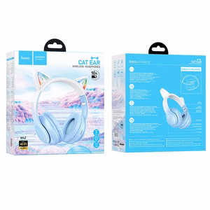HOCO belaidės Bluetooth ausinės W42 su katės ausimis kristalinės mėlynos