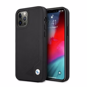 BMW Кожаный чехол Deboss для iPhone 12 Pro Max - чёрный