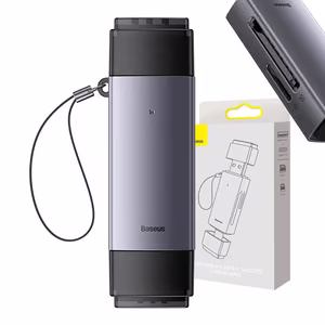 Baseus Lite Series SD/TF atminties kortelių skaitytuvas, USB + USB-C (pilkas)