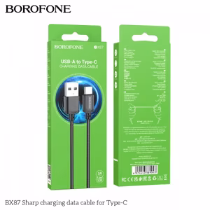 "Borofone" kabelis BX87 "Sharp" - USB-C tipo kabelis - 3A, 1 metras, juodas
