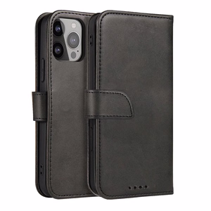 Magnet Case elegant case cover with a flap and stand function iPhone 14 Max juodos spalvos