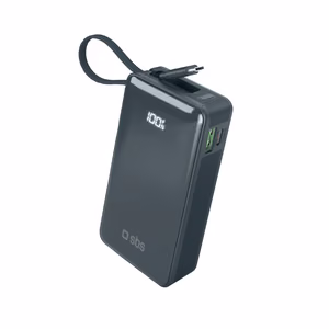 Powerbank SBS 10000 mAh 20W with built-in USB-C cable and digital display - dark gray