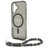 Guess IML Blizgus Su Perlo Dirželiu Magnetinis dėklas iPhone 16 - juoda